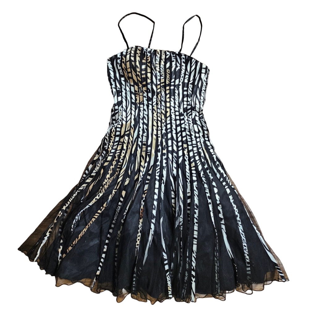 Vintage ASPEED Zebra Animal Print Beaded Mesh Dress XS Goth 90s Grunge‎ Y2K